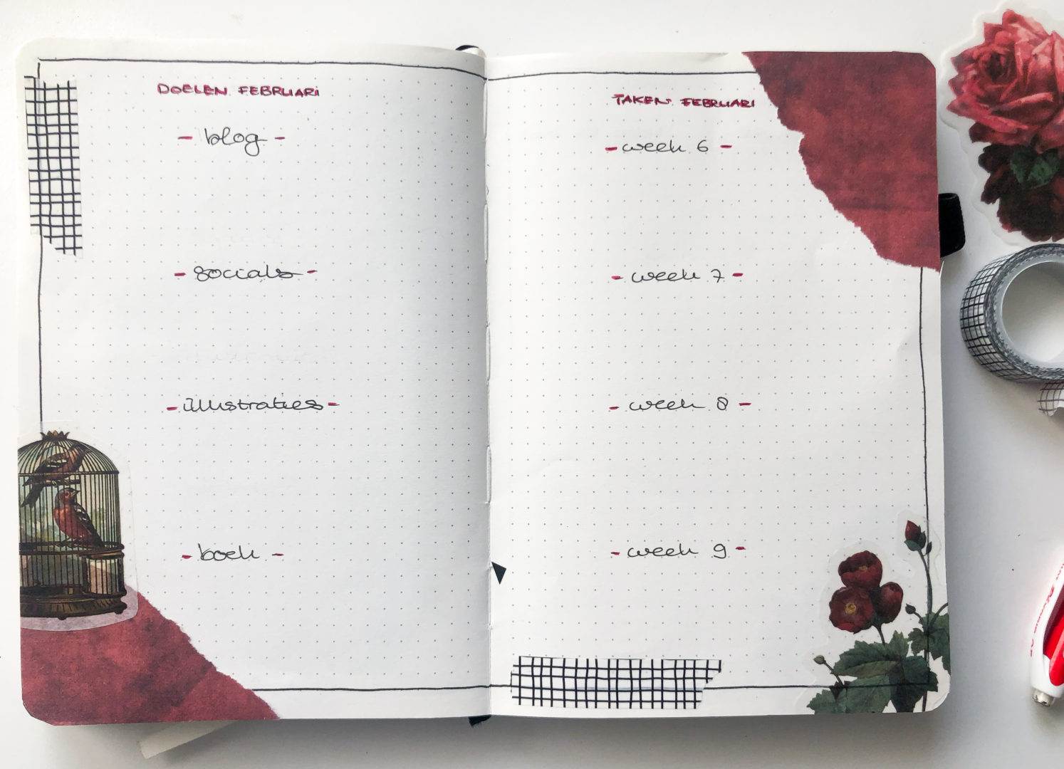 februari bullet journal doelen en taken